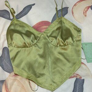 Boutique Mint Green Tie Back Satin Kerchief Top Size S; Never Worn w tags